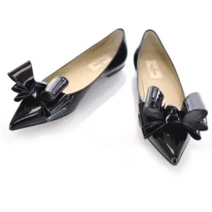 Valentino Patent Couture Bow Flats Black Pointed Toe
