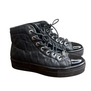 Valentino Women’s 8.5 Black Quilted Leather High-Top Sneakers Patent Toe