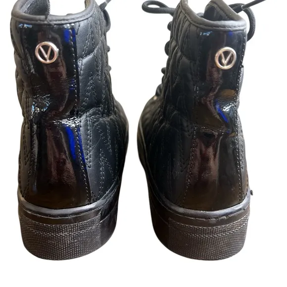 Valentino Women’s 8.5 Black Quilted Leather High-Top Sneakers Patent Toe