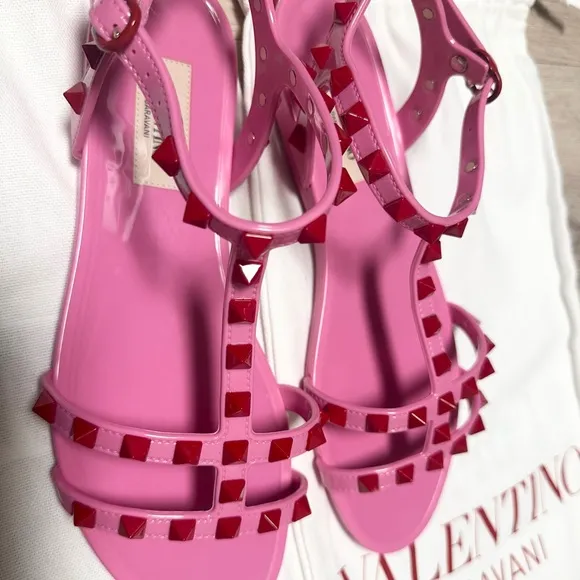 Valentino Women's Rockstud Ankle Strap Rubber Sandals - size 36 Brand New