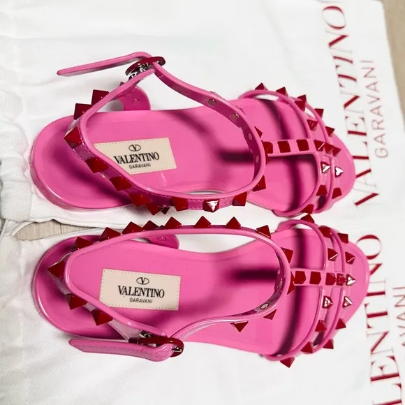Valentino Women's Rockstud Ankle Strap Rubber Sandals - size 36 Brand New