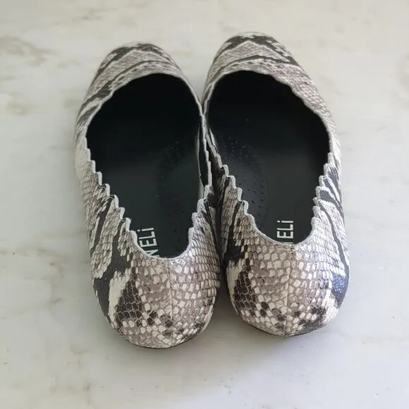 Van Eli Sancia Scalloped Leather Snake Print flats