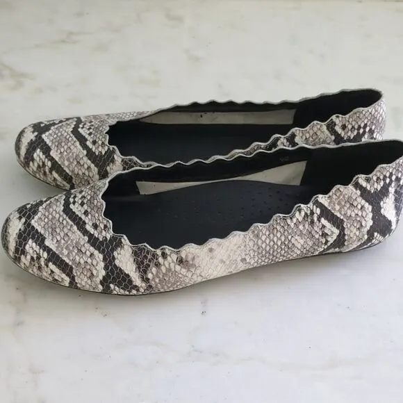 Van Eli Sancia Scalloped Leather Snake Print flats