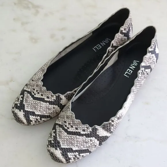 Van Eli Sancia Scalloped Leather Snake Print flats