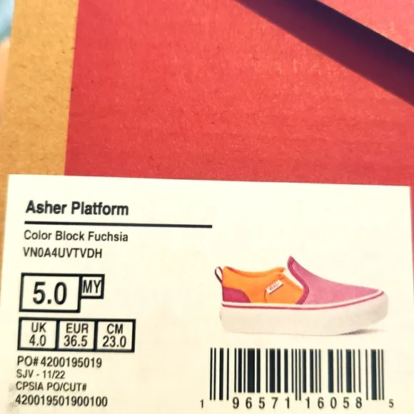 Vans Asher Platform Color Block Fuchsia Slip-On Sneakers
