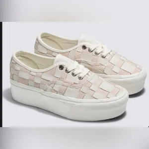 Vans Authentic Stackform Woven Check White &amp; Pink Platform Sneakers size 9 new