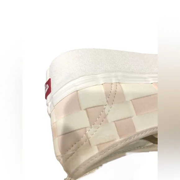 Vans Authentic Stackform Woven Check White &amp; Pink Platform Sneakers size 9 new