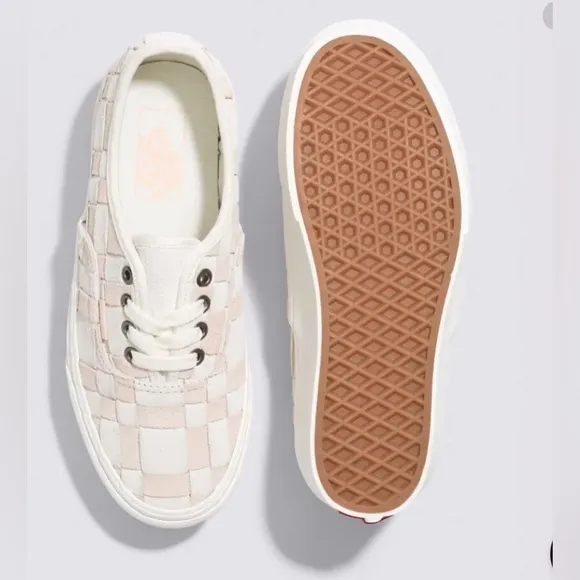 Vans Authentic Stackform Woven Check White &amp; Pink Platform Sneakers size 9 new