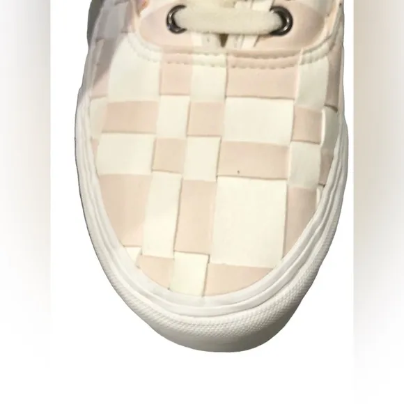 Vans Authentic Stackform Woven Check White &amp; Pink Platform Sneakers size 9 new