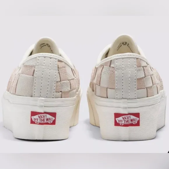 Vans Authentic Stackform Woven Check White &amp; Pink Platform Sneakers size 9 new