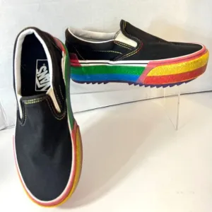 Vans Black Multicolor Glitter Stacked platform Sneakers Size 5.5 W / 4 M