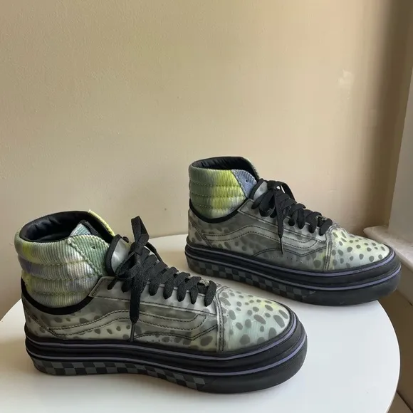 Vans Comfy Cush Platform Blue Green Corduroy &amp; Clear Cheetah Sneakers Size 8.5