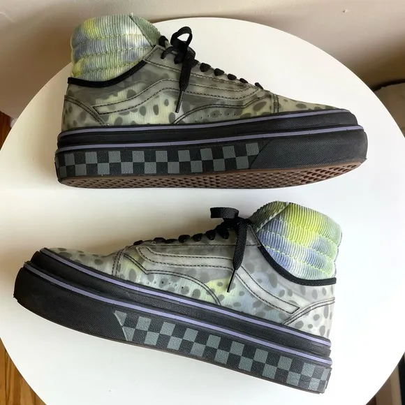 Vans Comfy Cush Platform Blue Green Corduroy &amp; Clear Cheetah Sneakers Size 8.5
