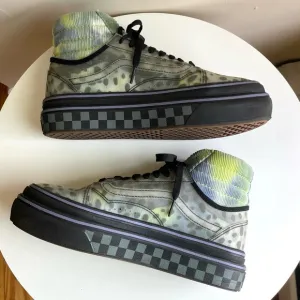 Vans Comfy Cush Platform Blue Green Corduroy &amp; Clear Cheetah Sneakers Size 8.5
