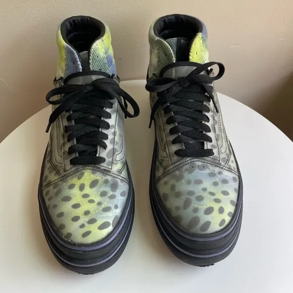 Vans Comfy Cush Platform Blue Green Corduroy &amp; Clear Cheetah Sneakers Size 8.5