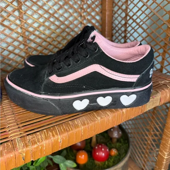 Vans Lazy Oaf Platform Black Suede Heart Cutouts “Bad For You” Women’s 5.5