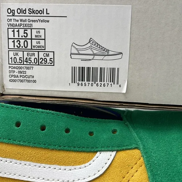 Vans Men’s Colorful Low-Top Sneakers 0g Old Skool LowOff The Wall Green/Yellow
