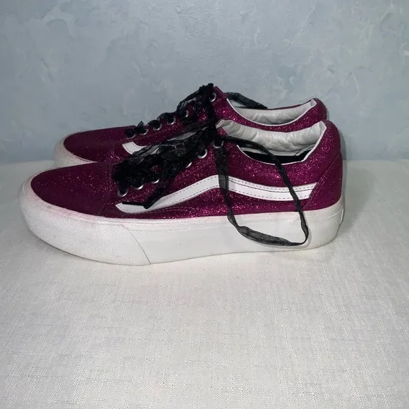 Vans Off The Wall Purple Glitter Platform Sneakers Men’s 8 Women’s 9.5