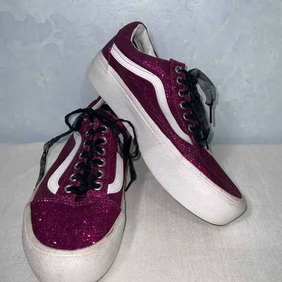 Vans Off The Wall Purple Glitter Platform Sneakers Men’s 8 Women’s 9.5