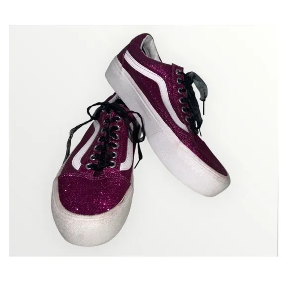 Vans Off The Wall Purple Glitter Platform Sneakers Men’s 8 Women’s 9.5