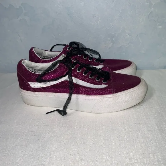 Vans Off The Wall Purple Glitter Platform Sneakers Men’s 8 Women’s 9.5