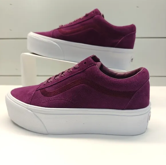Vans Old Skool Stackform Mono Embroidery Dark Purple Plum Platform Sneakers sz 6