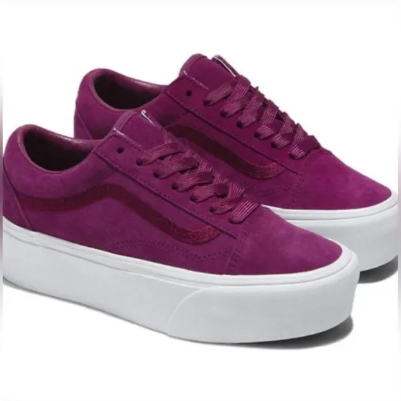 Vans Old Skool Stackform Mono Embroidery Dark Purple Plum Platform Sneakers sz 6