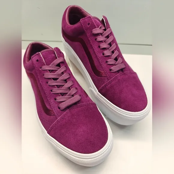 Vans Old Skool Stackform Mono Embroidery Dark Purple Plum Platform Sneakers sz 6