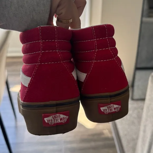 Vans platform Red High-Top Sneakers with White Stripe 5.5