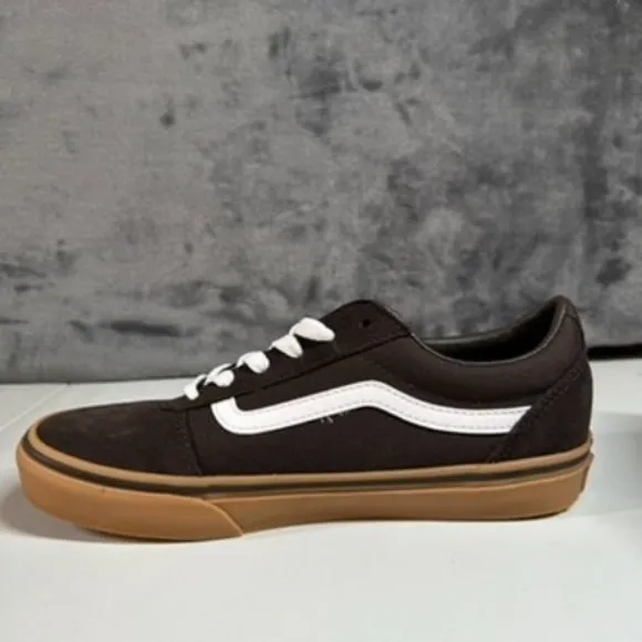Vans Ward Low-Top Skate Sneakers Brown Gum Sole Low Top Lace Up Kids Size 5Y New