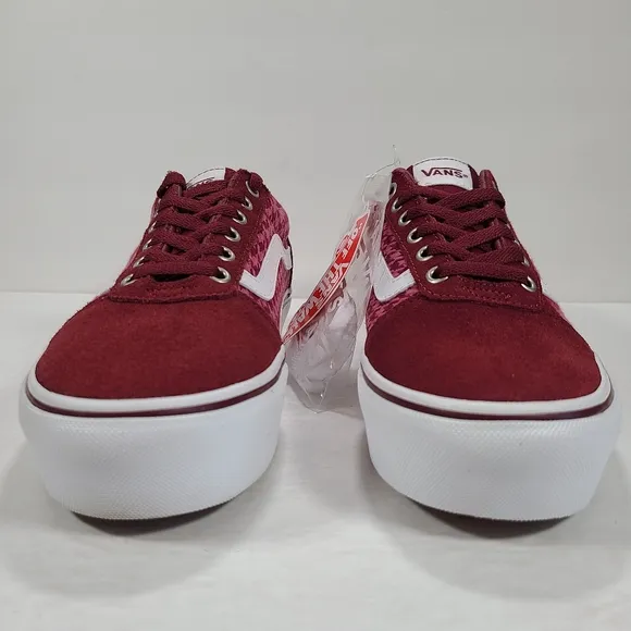Vans Ward Platform Plaid Mix Port Burgundy Maroon Sneakers Women's Size 8