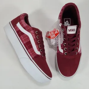 Vans Ward Platform Plaid Mix Port Burgundy Maroon Sneakers Women's Size 8