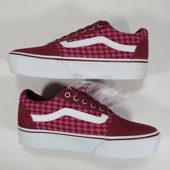 Vans Ward Platform Plaid Mix Port Burgundy Maroon Sneakers Women's Size 8
