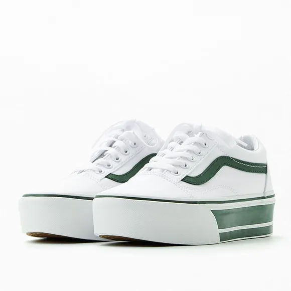 Vans White &amp; Green Old Skool Stackform Sneakers