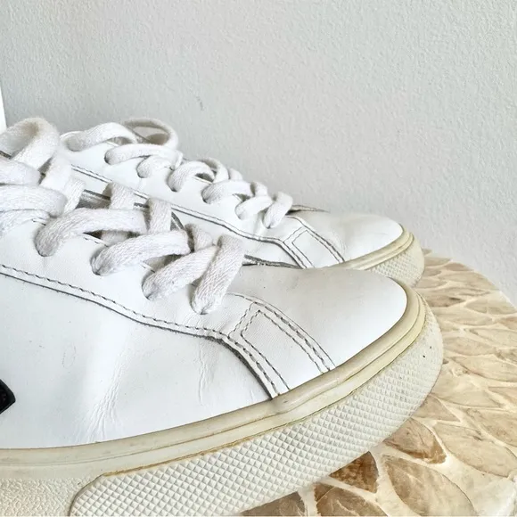 Veja Esplar Logo Leather Low Top White and Black Sneakers 38
