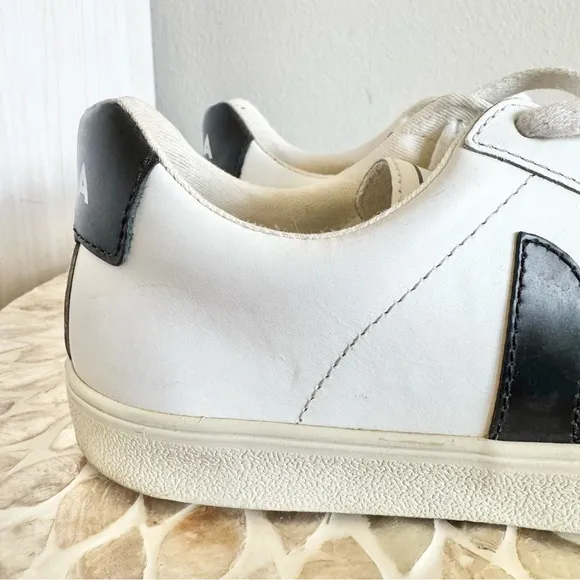 Veja Esplar Logo Leather Low Top White and Black Sneakers 38