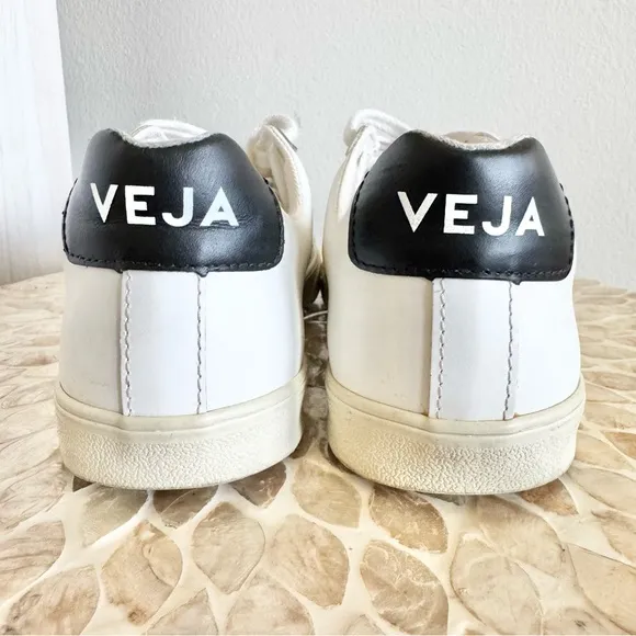 Veja Esplar Logo Leather Low Top White and Black Sneakers 38