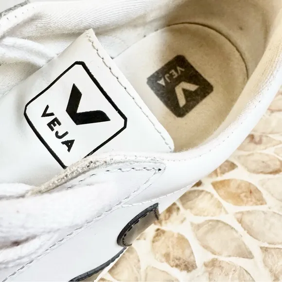 Veja Esplar Logo Leather Low Top White and Black Sneakers 38