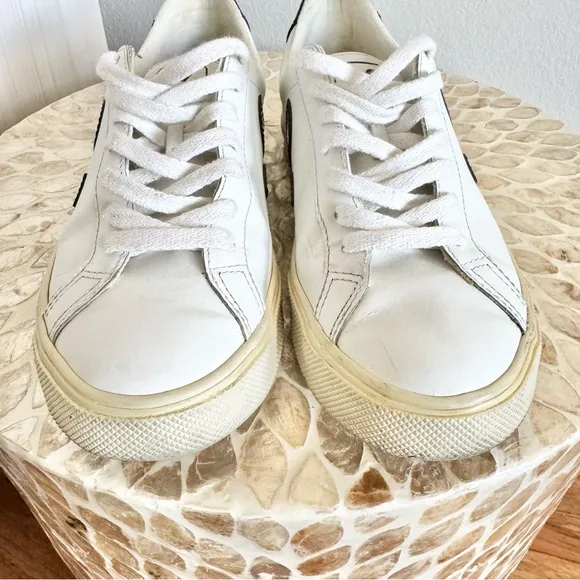 Veja Esplar Logo Leather Low Top White and Black Sneakers 38