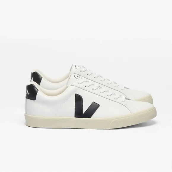 Veja Esplar Logo Leather Low Top White and Black Sneakers 38