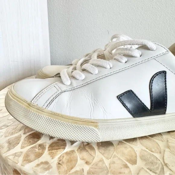 Veja Esplar Logo Leather Low Top White and Black Sneakers 38