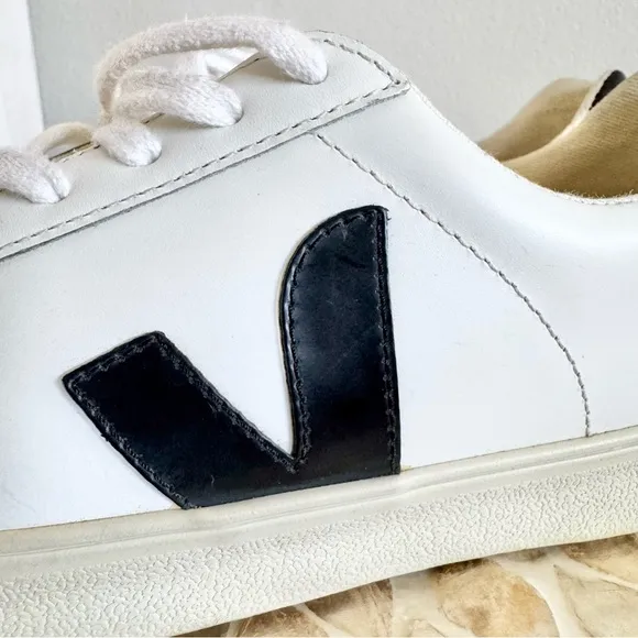 Veja Esplar Logo Leather Low Top White and Black Sneakers 38