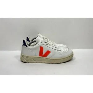 Veja V-10 Sneakers Women’s Size 5 White Orange Cobalt Leather Low Top Lace Up