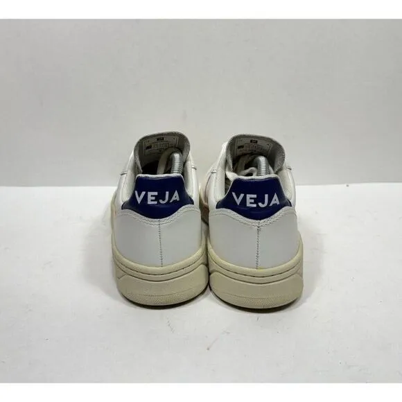 Veja V-10 Sneakers Women’s Size 5 White Orange Cobalt Leather Low Top Lace Up