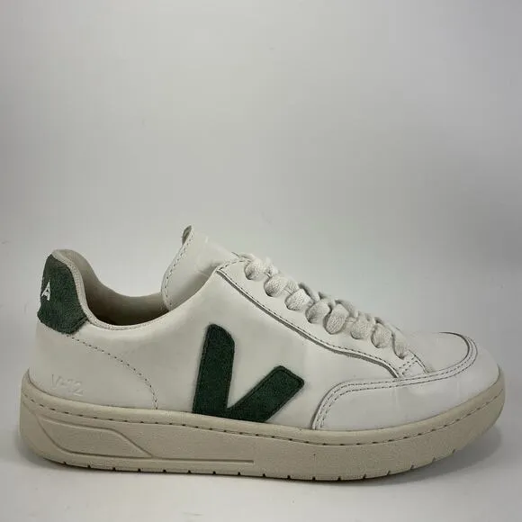 Veja V-12 Casual Sneakers Womens Size 5 White Leather Cyprus Green Low Top