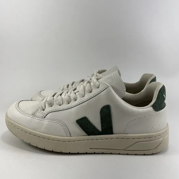 Veja V-12 Casual Sneakers Womens Size 5 White Leather Cyprus Green Low Top