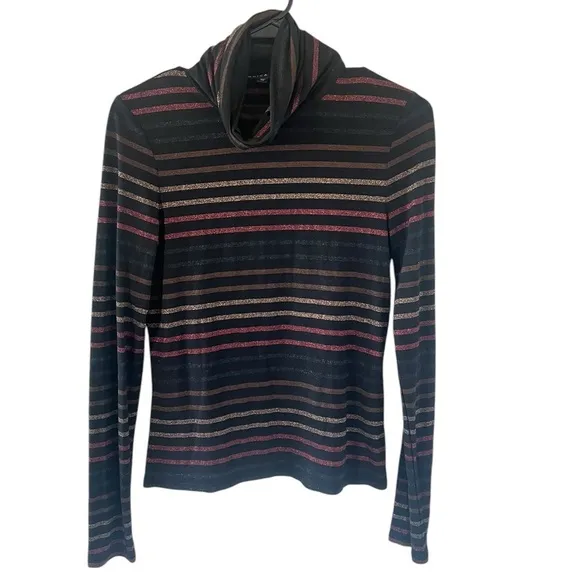 Veronica Beard Audrey Metallic Striped Turtleneck
