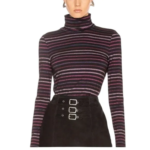 Veronica Beard Audrey Metallic Striped Turtleneck