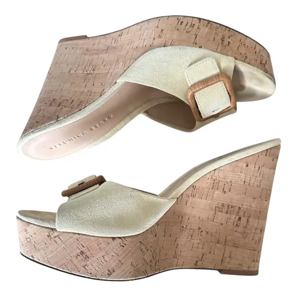 Veronica Beard Dali Wedge Cream Suede Sandals Cork Espadrille Suede Slides 9