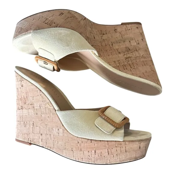 Veronica Beard Dali Wedge Cream Suede Sandals Cork Espadrille Suede Slides 9
